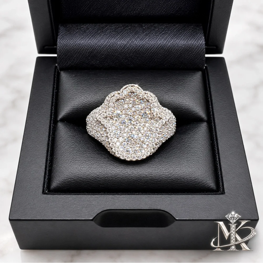 925 Sterling Silver 4.00CTW MOISSANITE Hamsa Men’s Ring Size 12